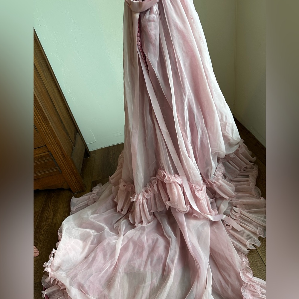 Pink Ruffled A-line Skirt with Train